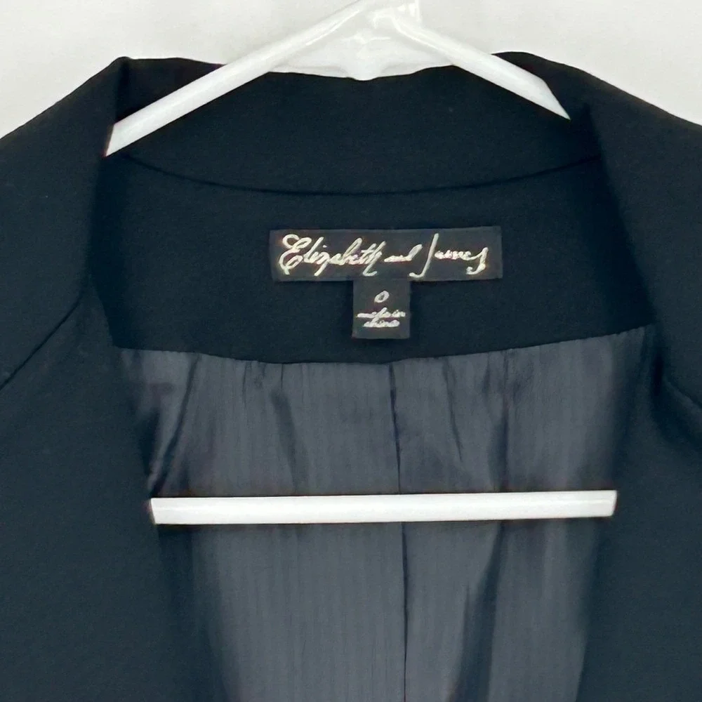 Elizabeth and James Blazer Women Size 0 Black Ruched 3/4 Sleeve‎ Tailored Chic
